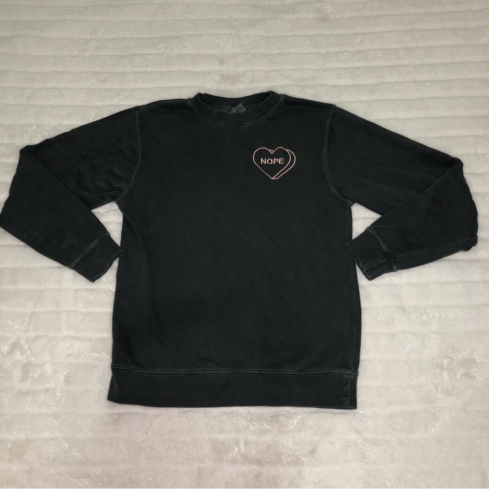 Women’s Gray Embroidery Sweatshirt Size Small “Nope Embroidered Heart” - Picture 1 of 9